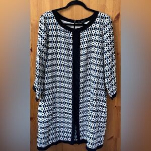 J. Crew Women's Blue & White Diamond Pattern 3/4 Sleeve Dress - Size 14